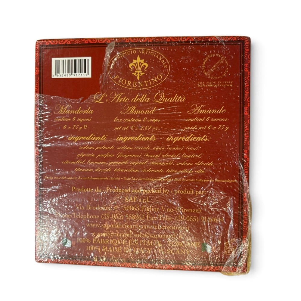 Saponificio Artigianale Fiorentino Almond Soap 6 Bar Gift Set Italy Christmas - Picture 4 of 4